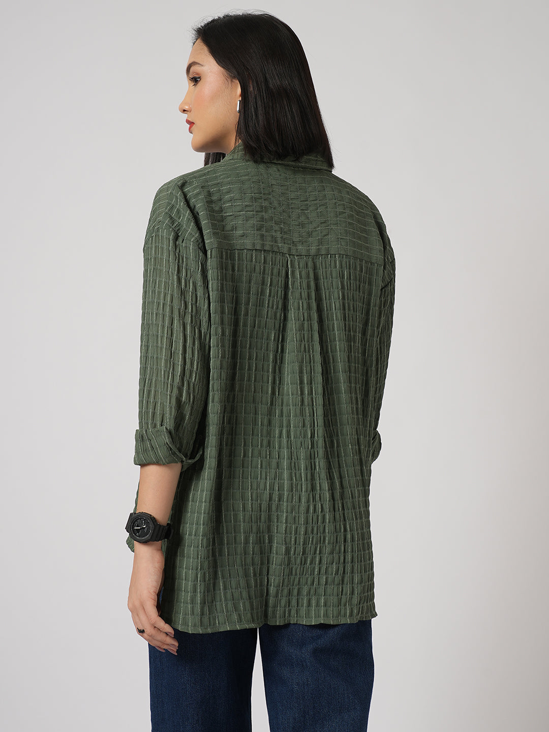 Moss Green Matrix Checks Oversized Shirt