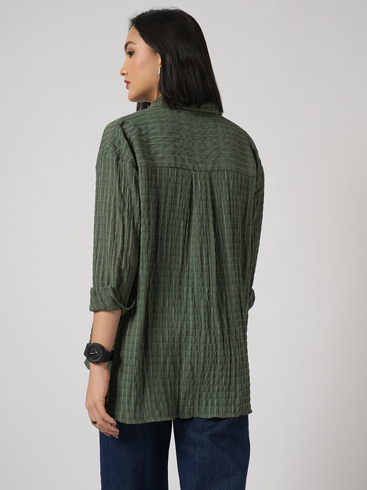 Moss Green Matrix Checks Oversized Shirt