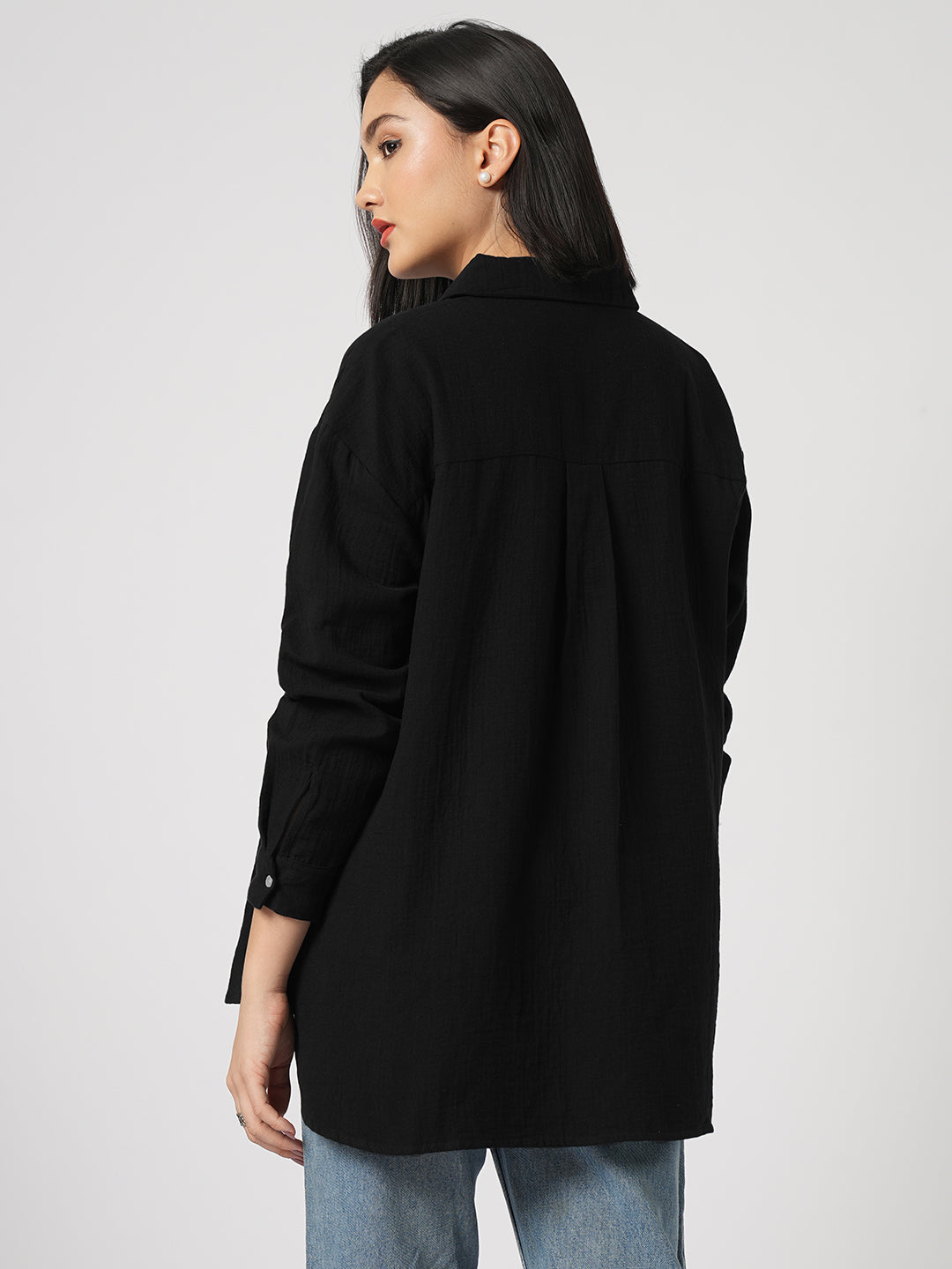 Midnight Black Double Cloth Oversized Shirt