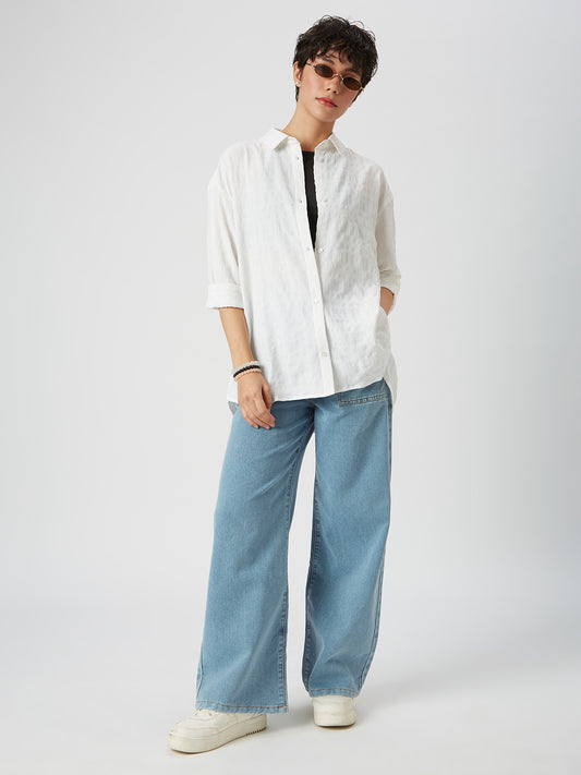 Snow White Dobby Textured Oversized Shirt