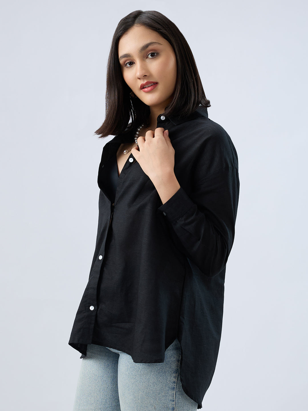 Obsidian Black Linen Oversized Shirt