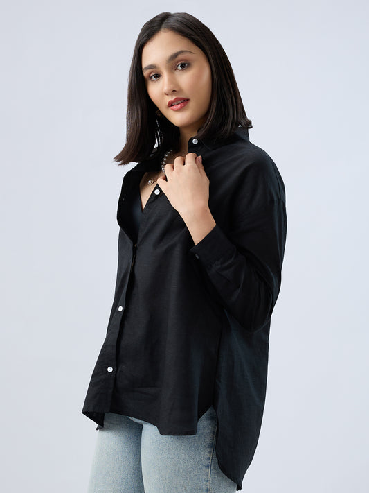 Obsidian Black Linen Oversized Shirt