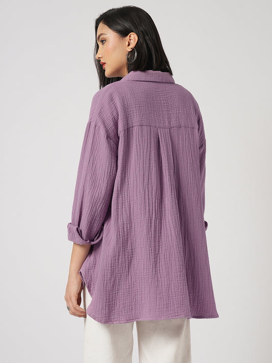 Solid Lavender Double Cloth Oversized Shirt