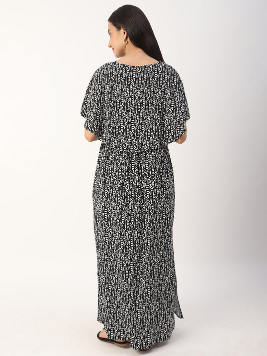 Black Abstract Printed Comfy Maternity Dress