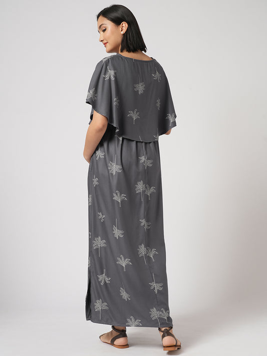 Slate Grey Palm Tree Printed Maternity Dress
