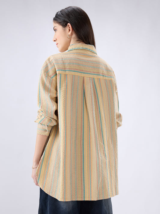 Classic Multicolor Striped Seersucker Oversized Shirt