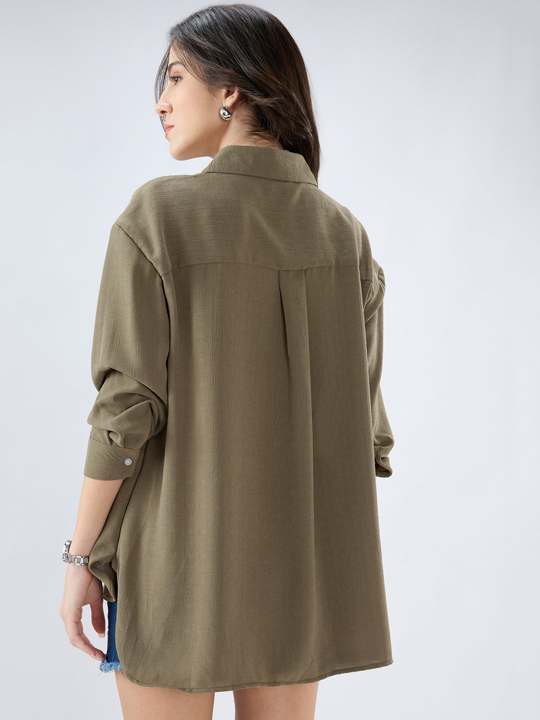 Olive Textured Oversized Shirt