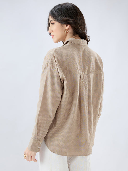 Fawn Beige Jacquard Weave Oversized Shirt