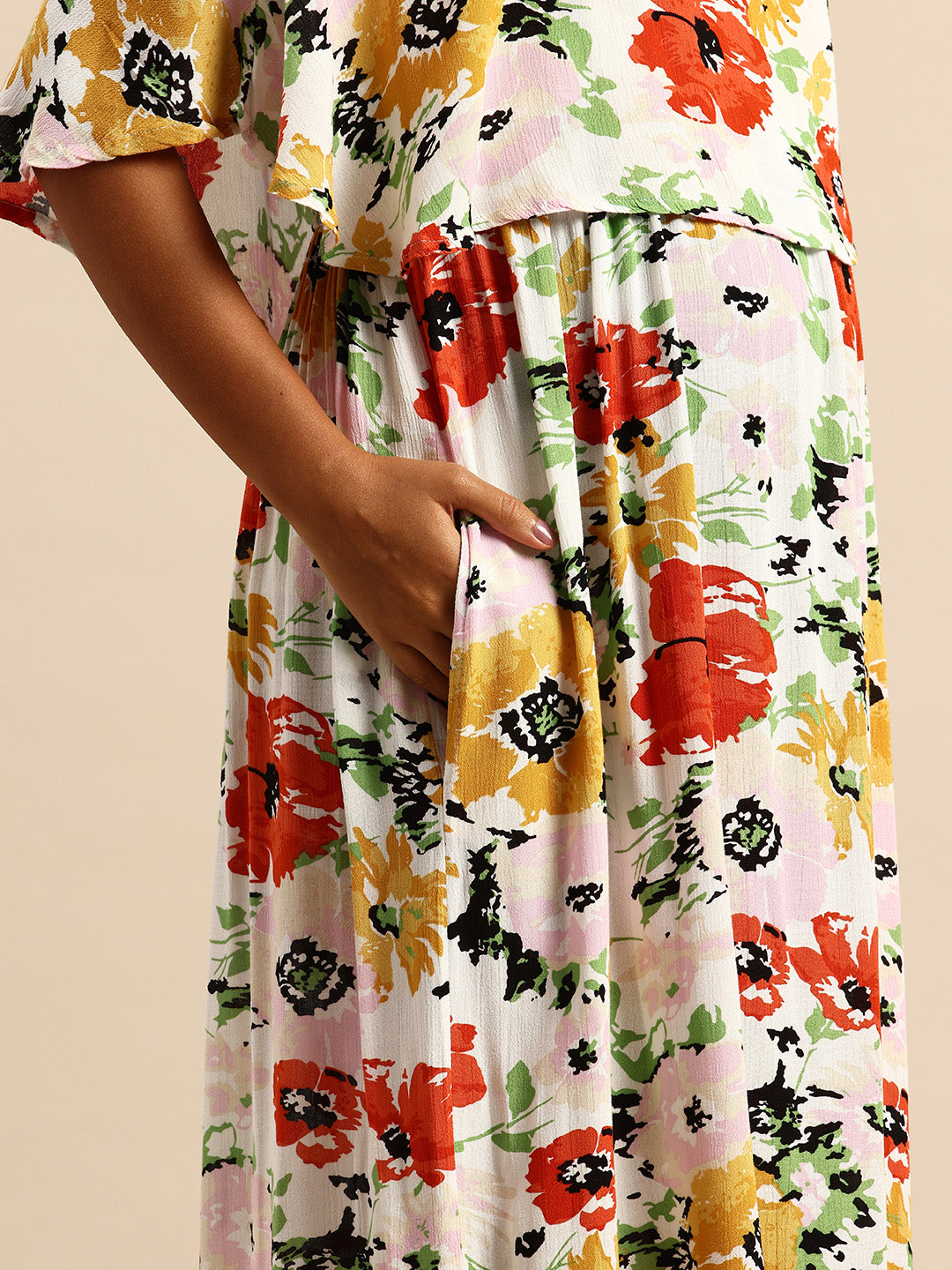 Artistic Multicolor Floral Printed Crepe Maternity Dress