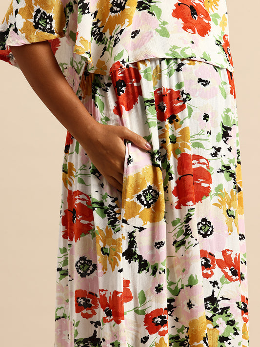 Artistic Multicolor Floral Printed Crepe Maternity Dress