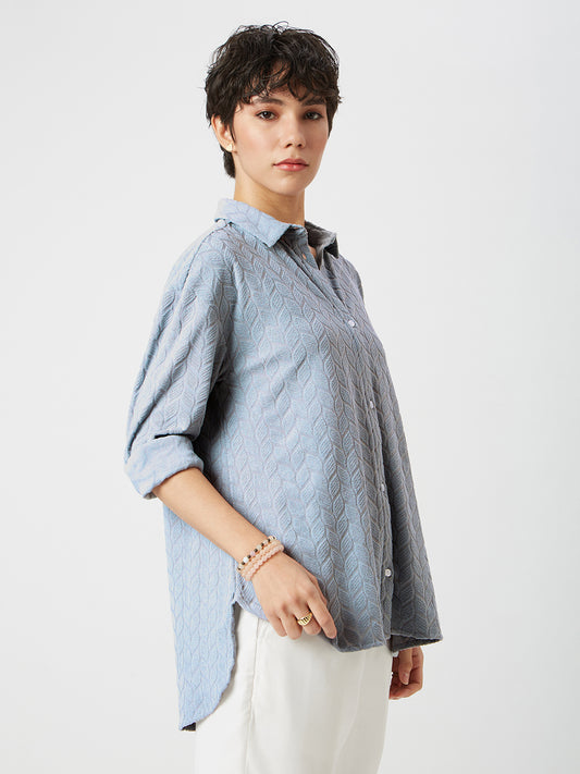 Glacier Grey Leaf Embossed Oversized Shirt