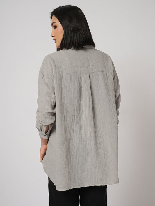Bone Beige Double Cloth Oversized Shirt