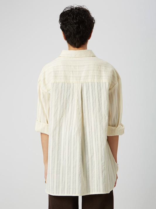 Bright Yellow Dobby Striped Oversized Shirt
