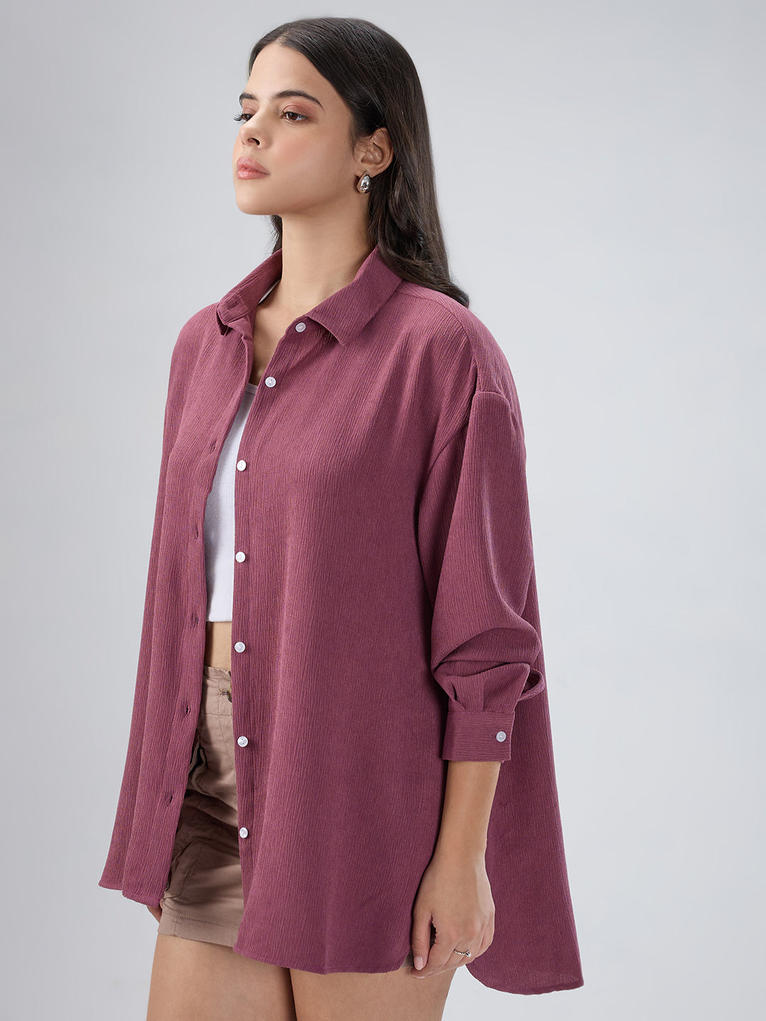 Turkish Rose Pink Crepe Oversized Shirt