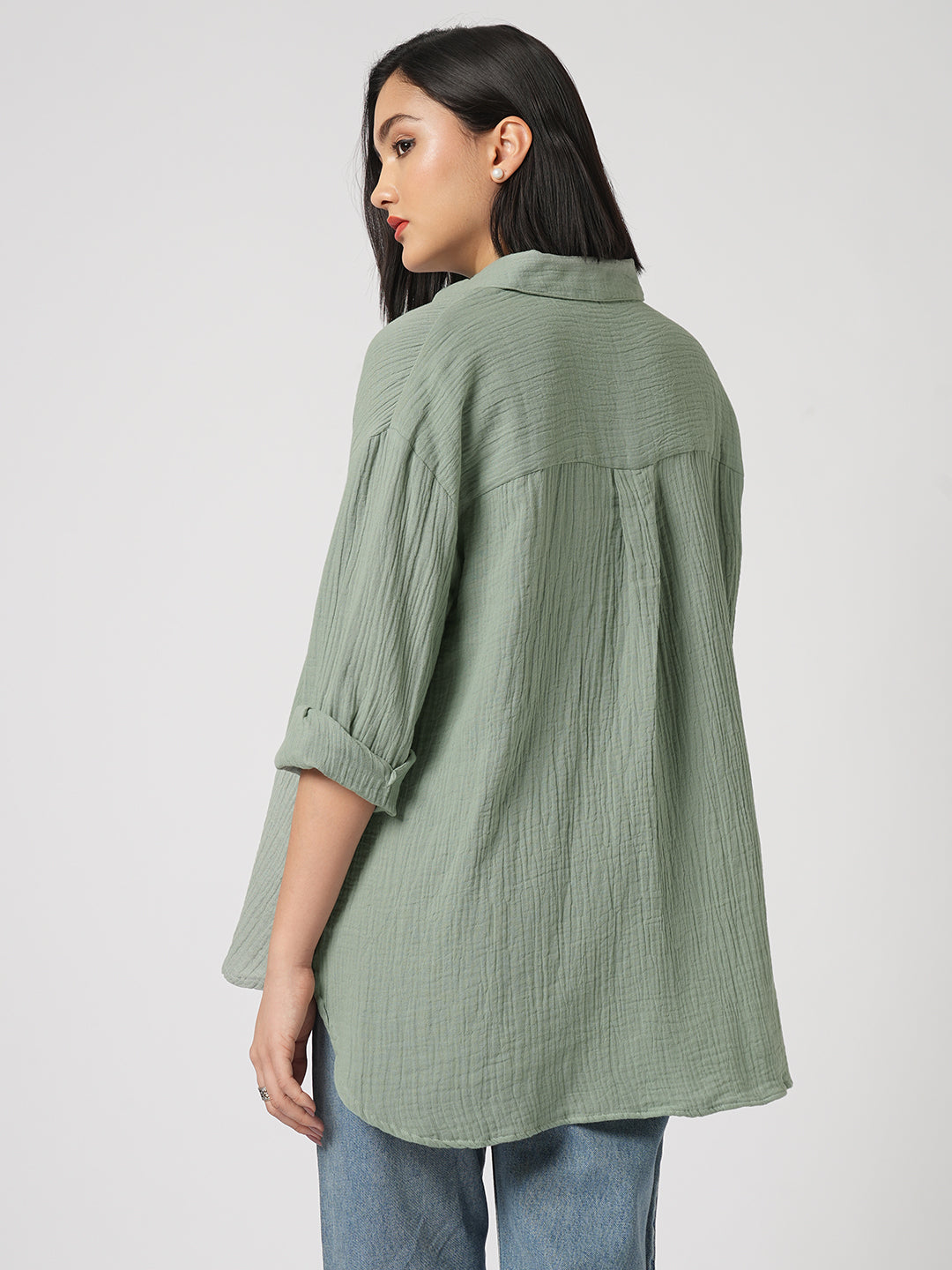 Seafoam Green Solid Doublecloth Oversized Shirt