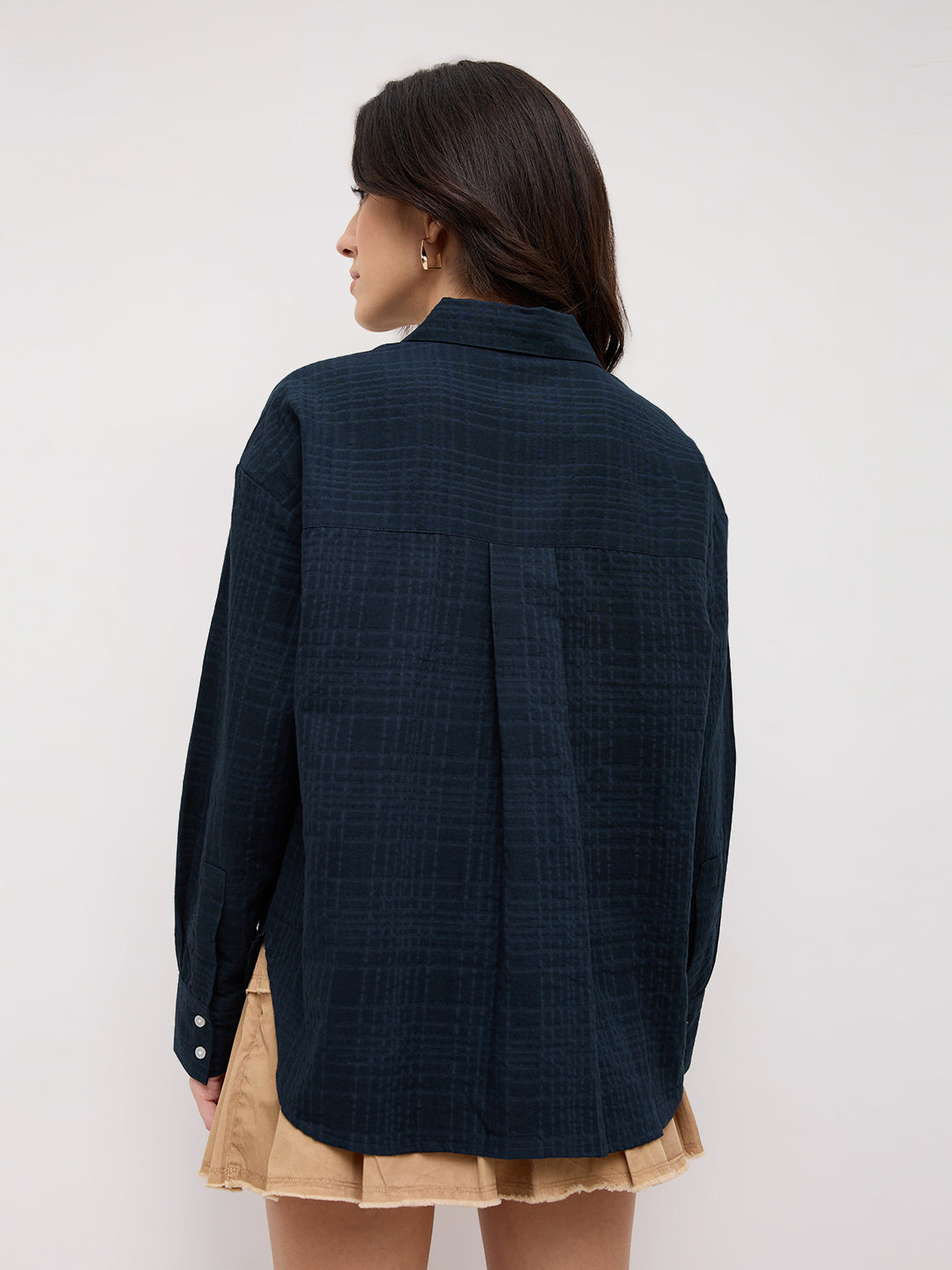 Teal Blue Block Embossed Textured Oversized Shirt