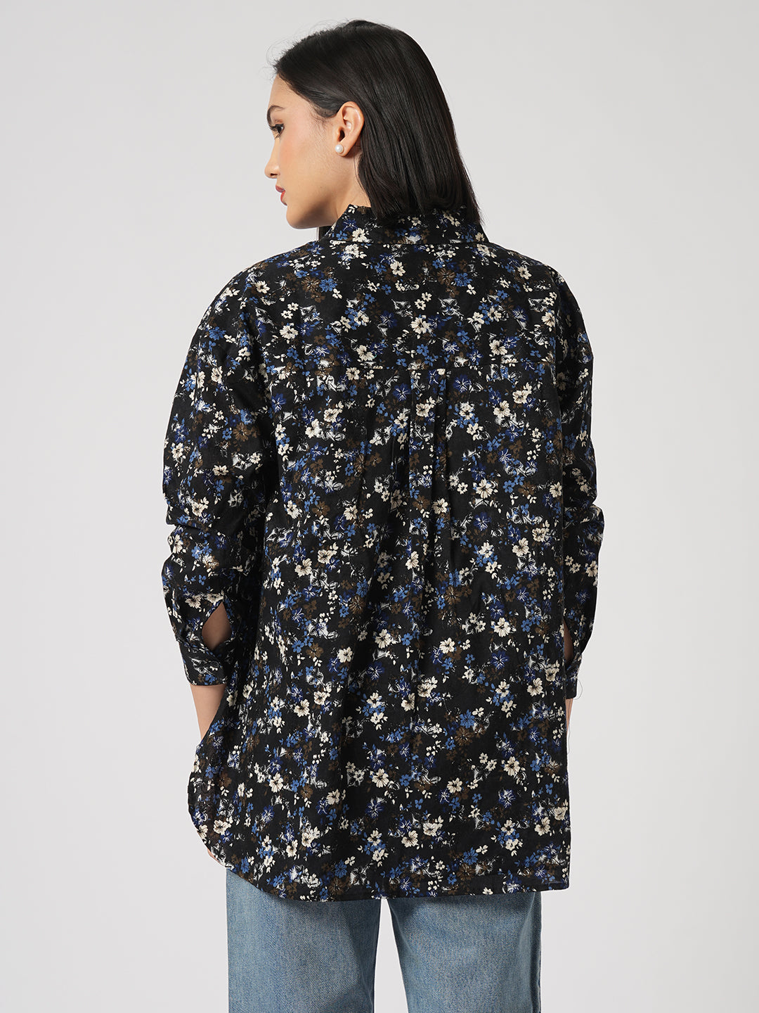 Midnight Bloom Floral Printed Oversized Shirt