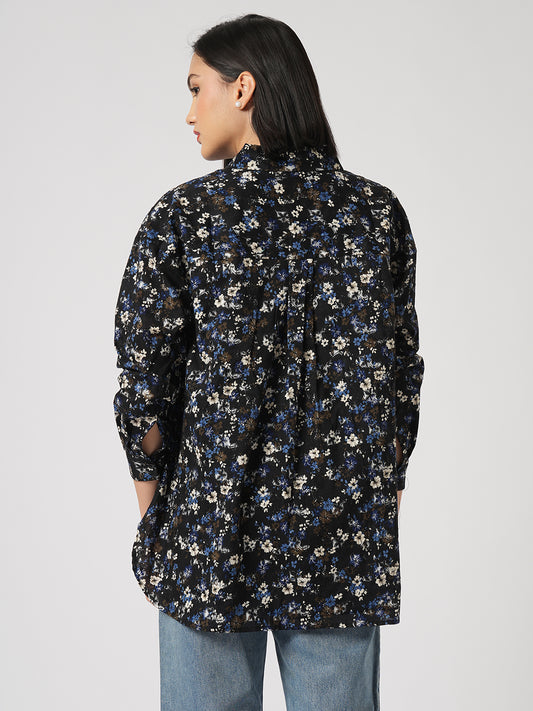 Midnight Bloom Floral Printed Oversized Shirt