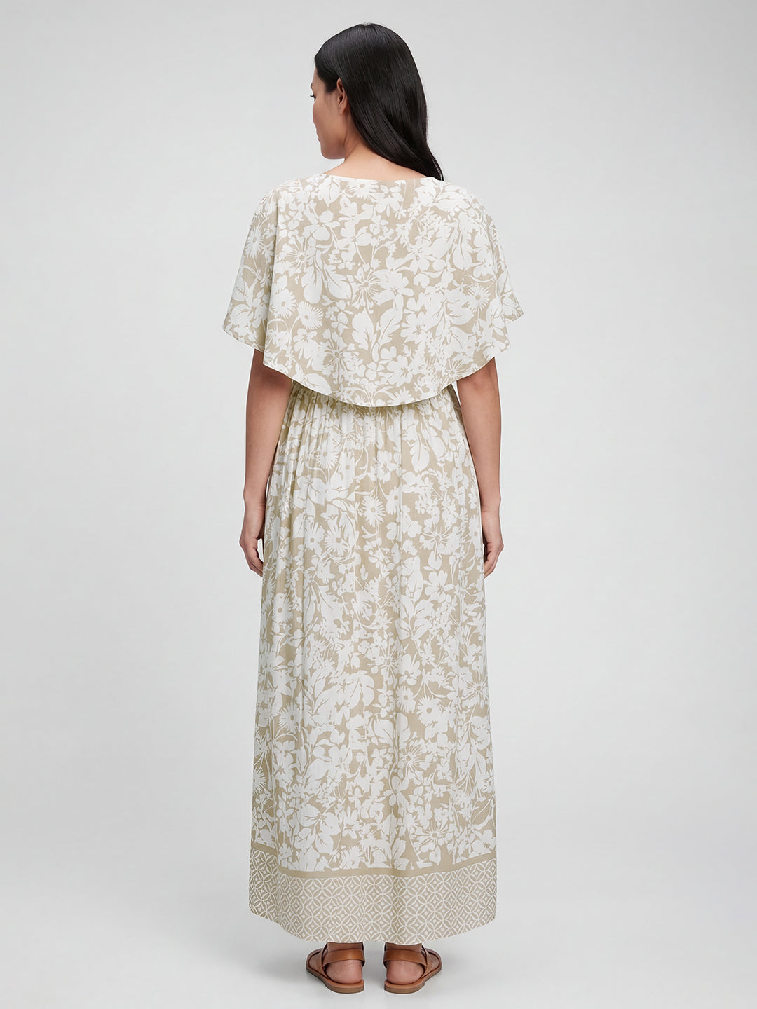 Serene Bloom Beige & White Printed Maternity Dress