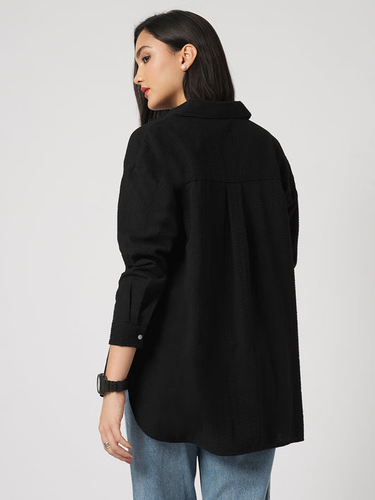 Classic Black Seersucker Oversized Shirt