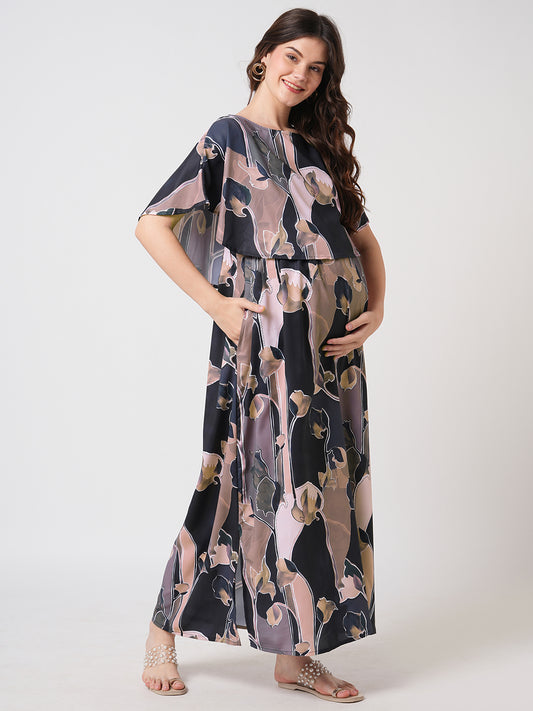 Multicolor Abstract Printed Maternity Dress