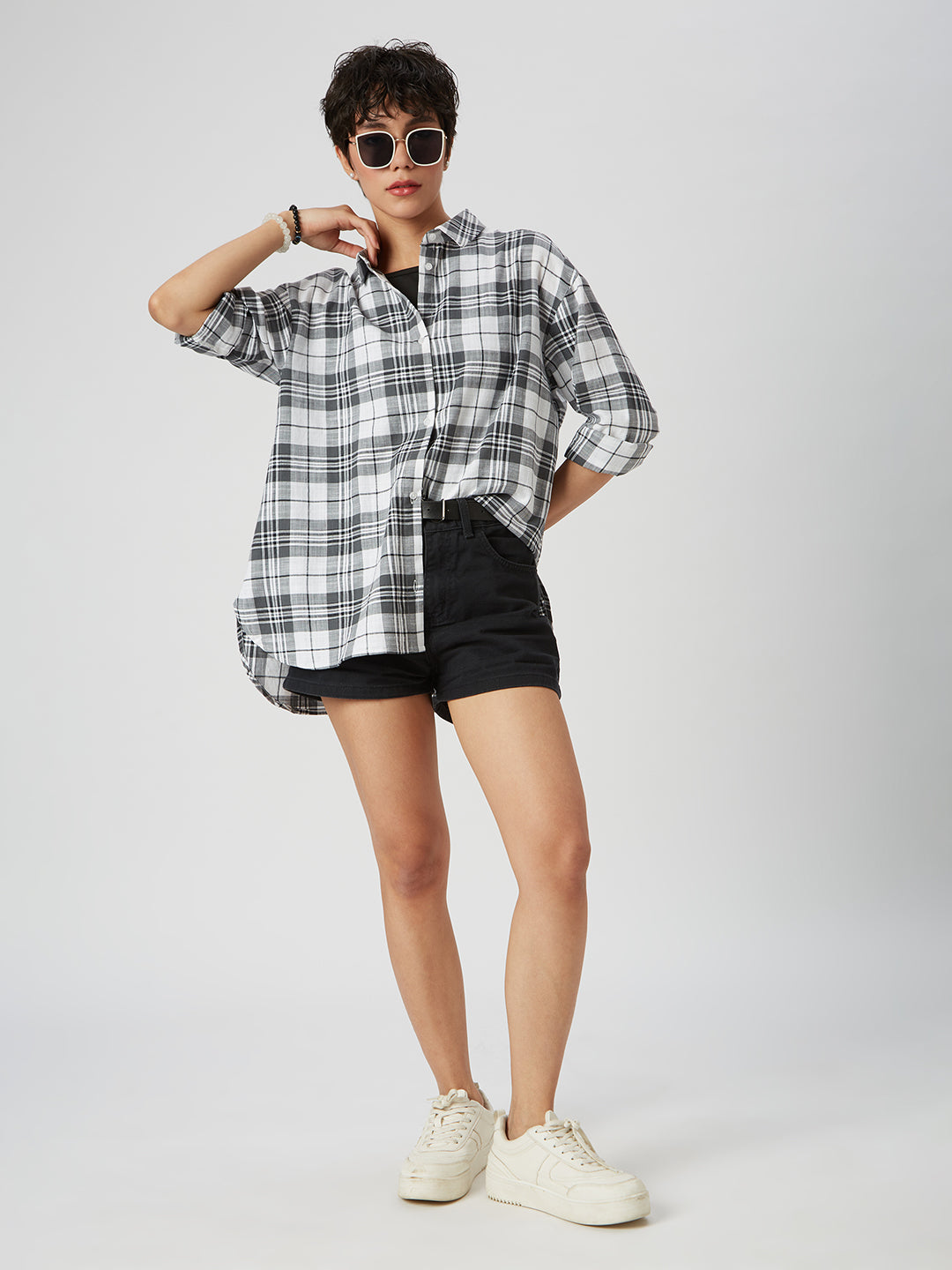 Black & White Tartanique Checked Oversized Shirt
