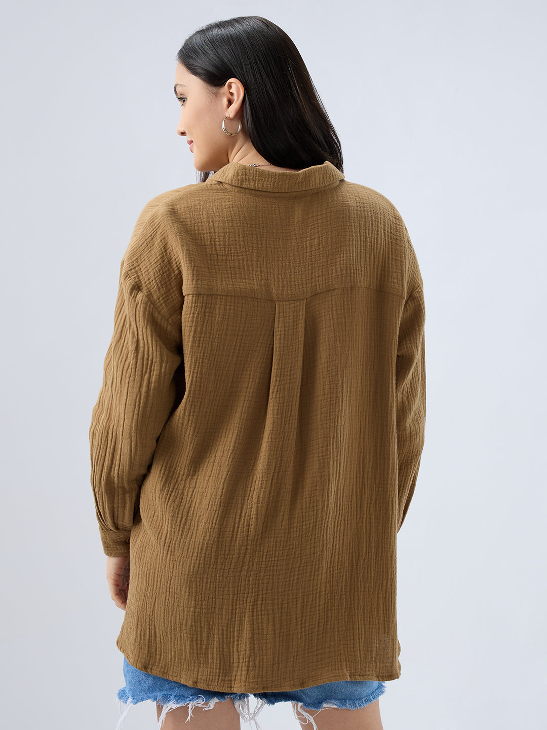 Sepia Brown Double Cloth Oversized Shirt