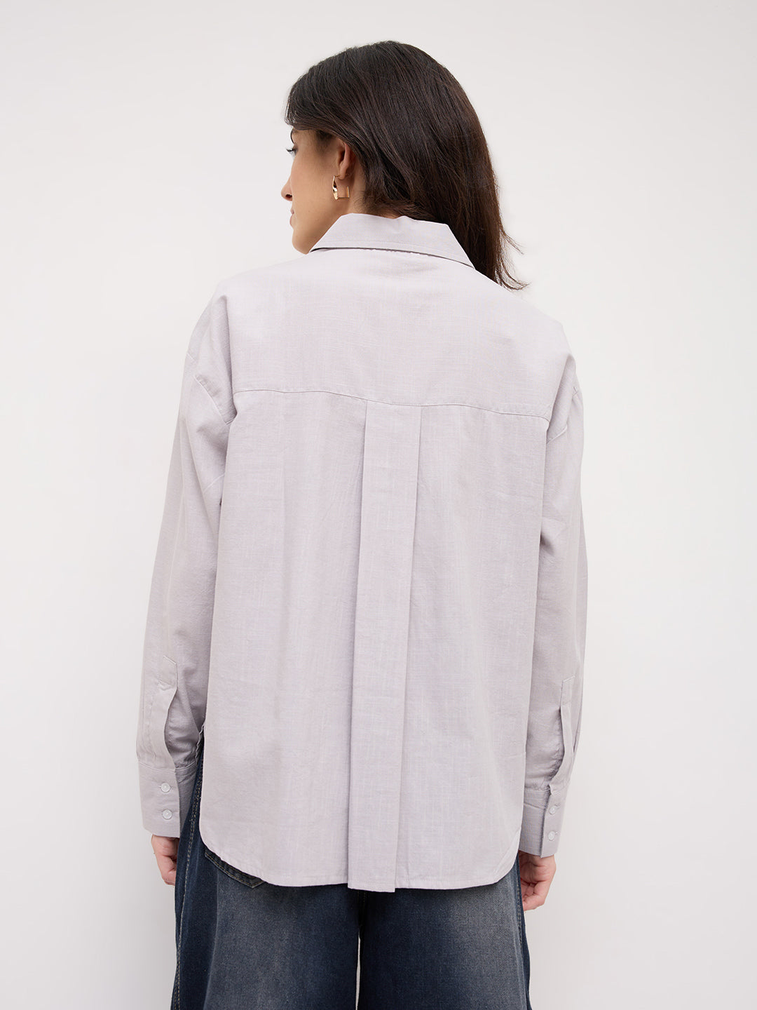 Ash Grey Sheer Textured Oversized Shirt