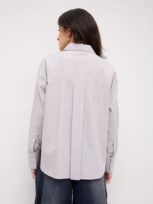Ash Grey Sheer Textured Oversized Shirt