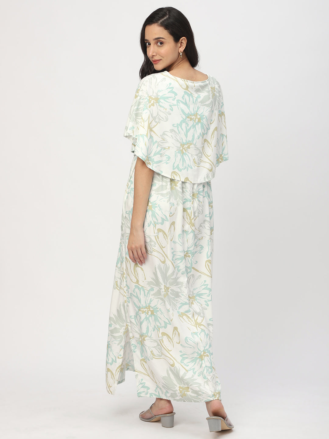 Soft White Floral Printed Maternity Dress