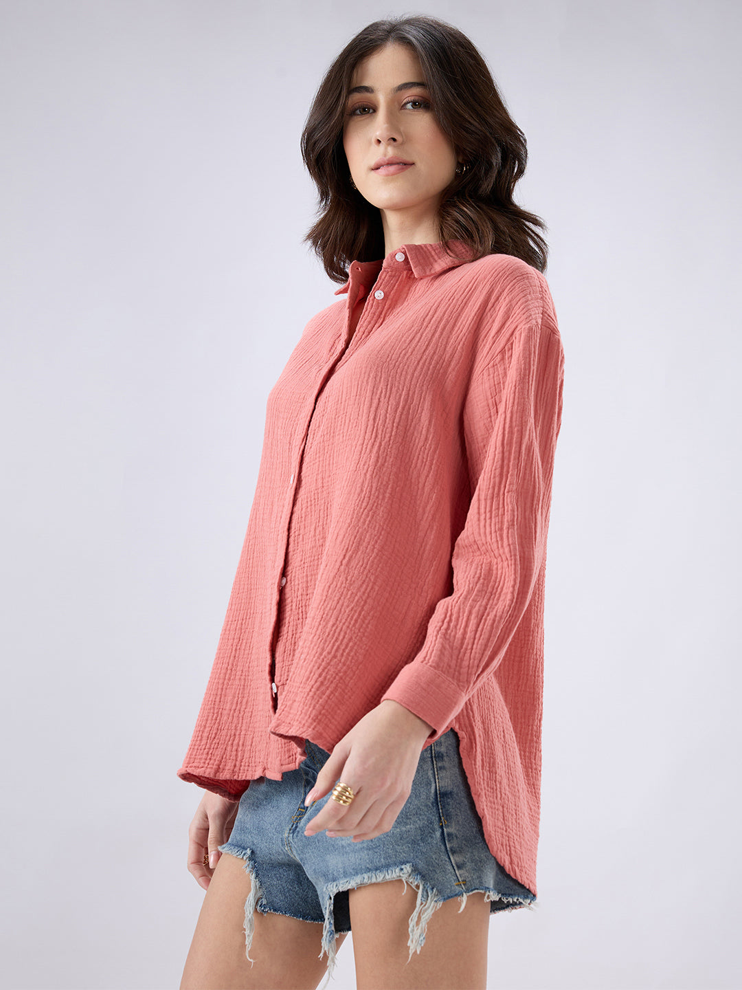 Soft Coral Double Cloth Oversized Shirt