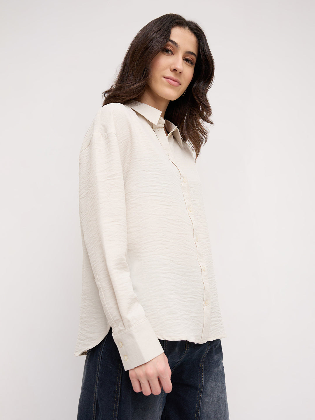 Solid Bisque Beige Oversized Shirt