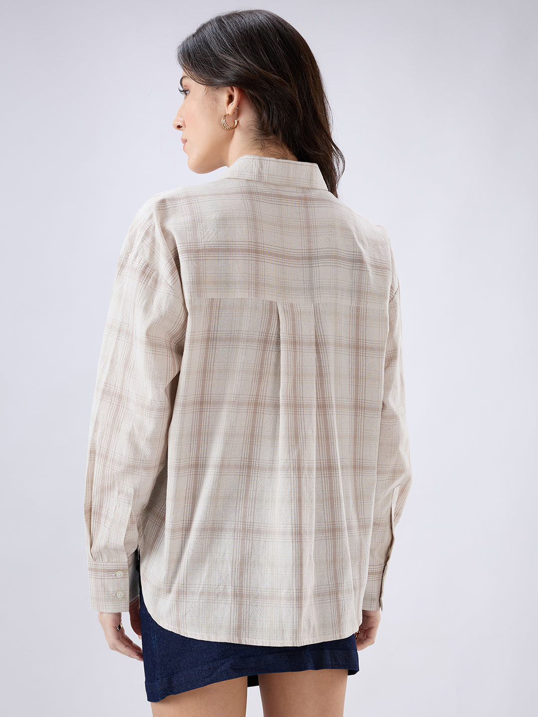 Grey Tartan Checked Jacquard Oversized Shirt