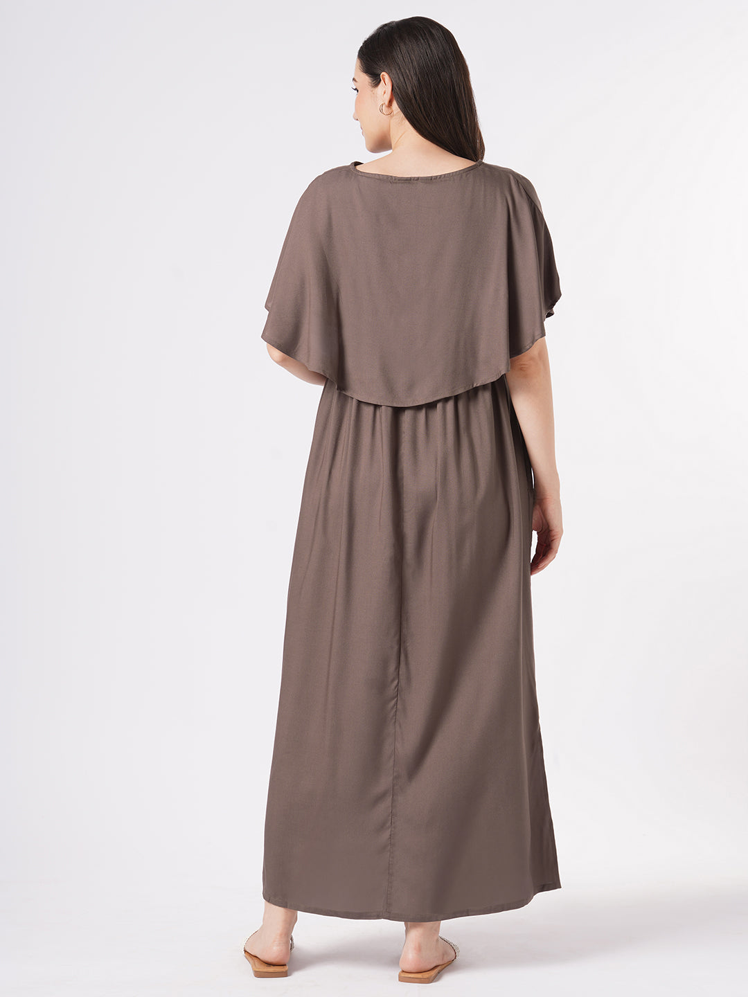 Sepia Brown Solid Comfy Maternity Dress