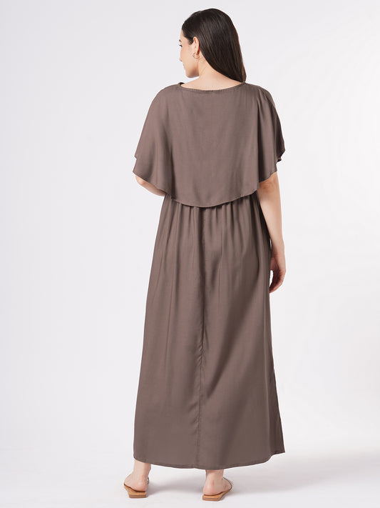 Sepia Brown Solid Comfy Maternity Dress