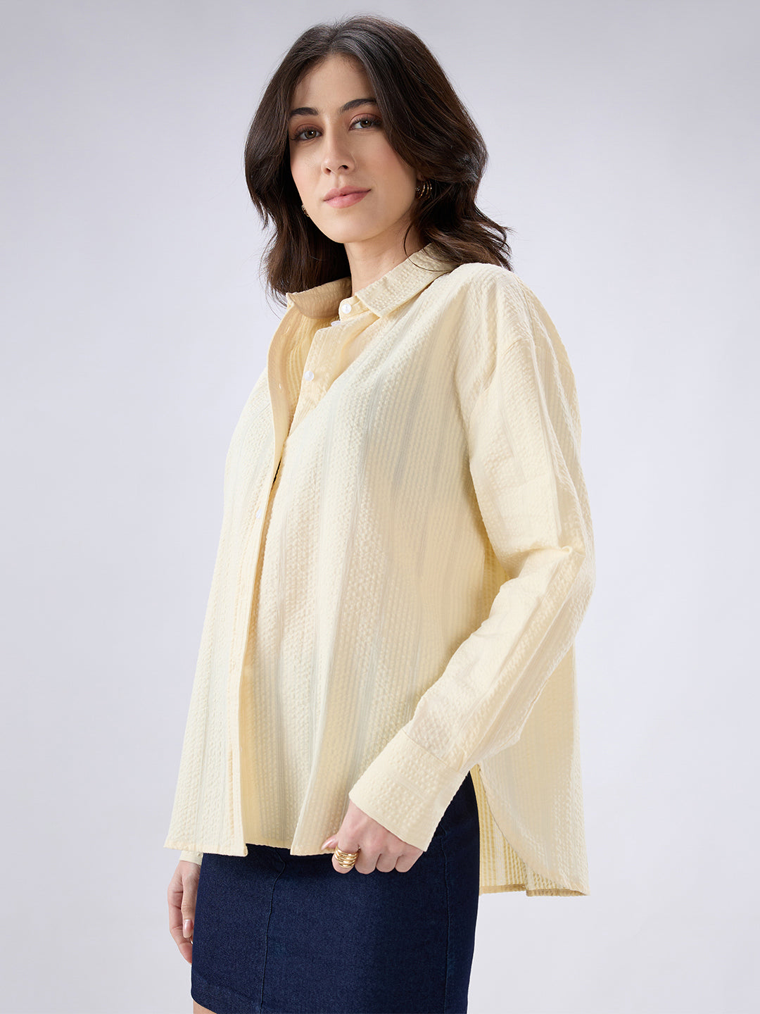 Sunkissed Yellow Seersucker Oversized Shirt