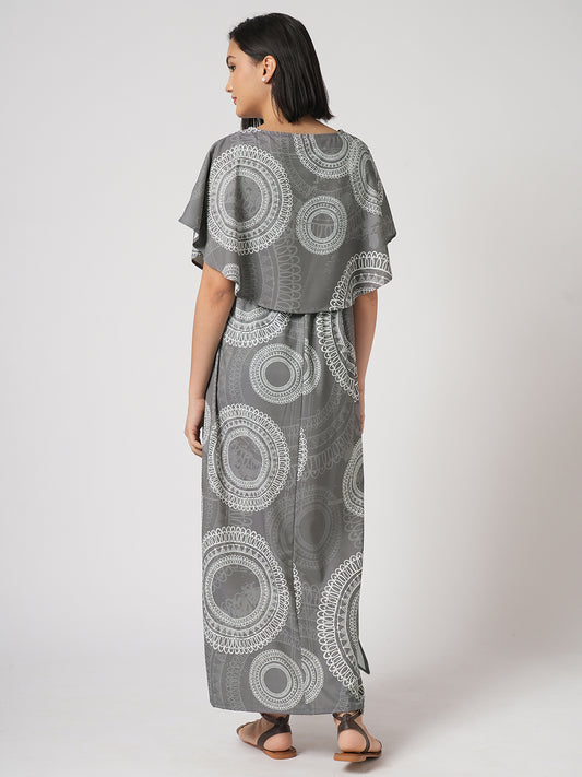 Cloud Grey Mandala Printed Maternity Dress
