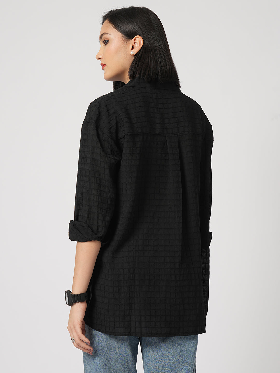 Black Matrix Checks Oversized Shirt
