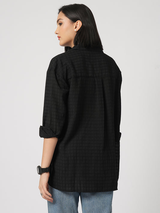 Black Matrix Checks Oversized Shirt