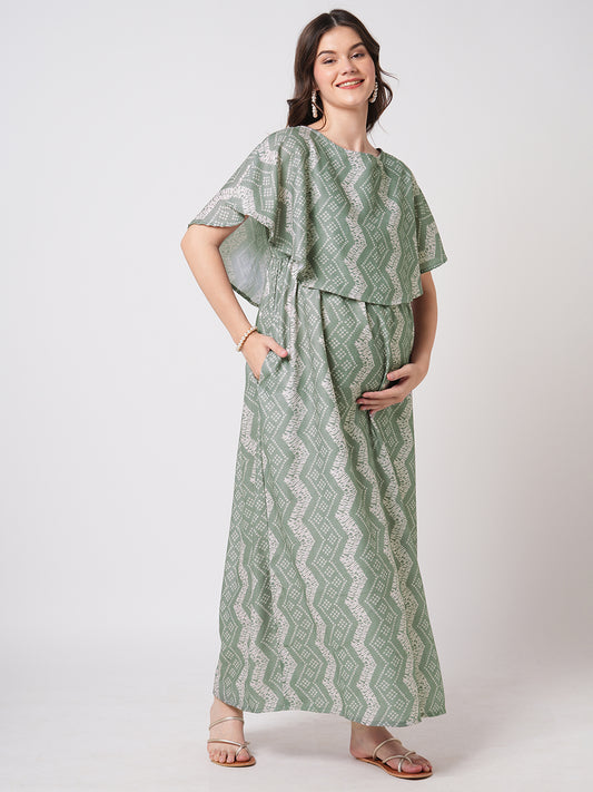 Milestone Grey Ikat Printed Maternity Dress
