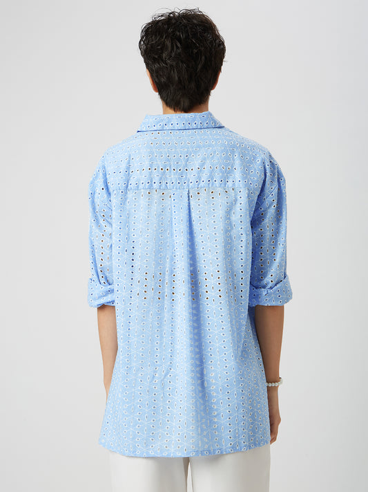Baby Blue Schiffli Oversized Shirt