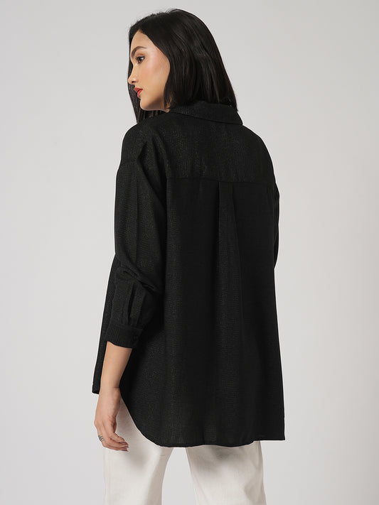 Black Stardust Shimmer Oversized Shirt