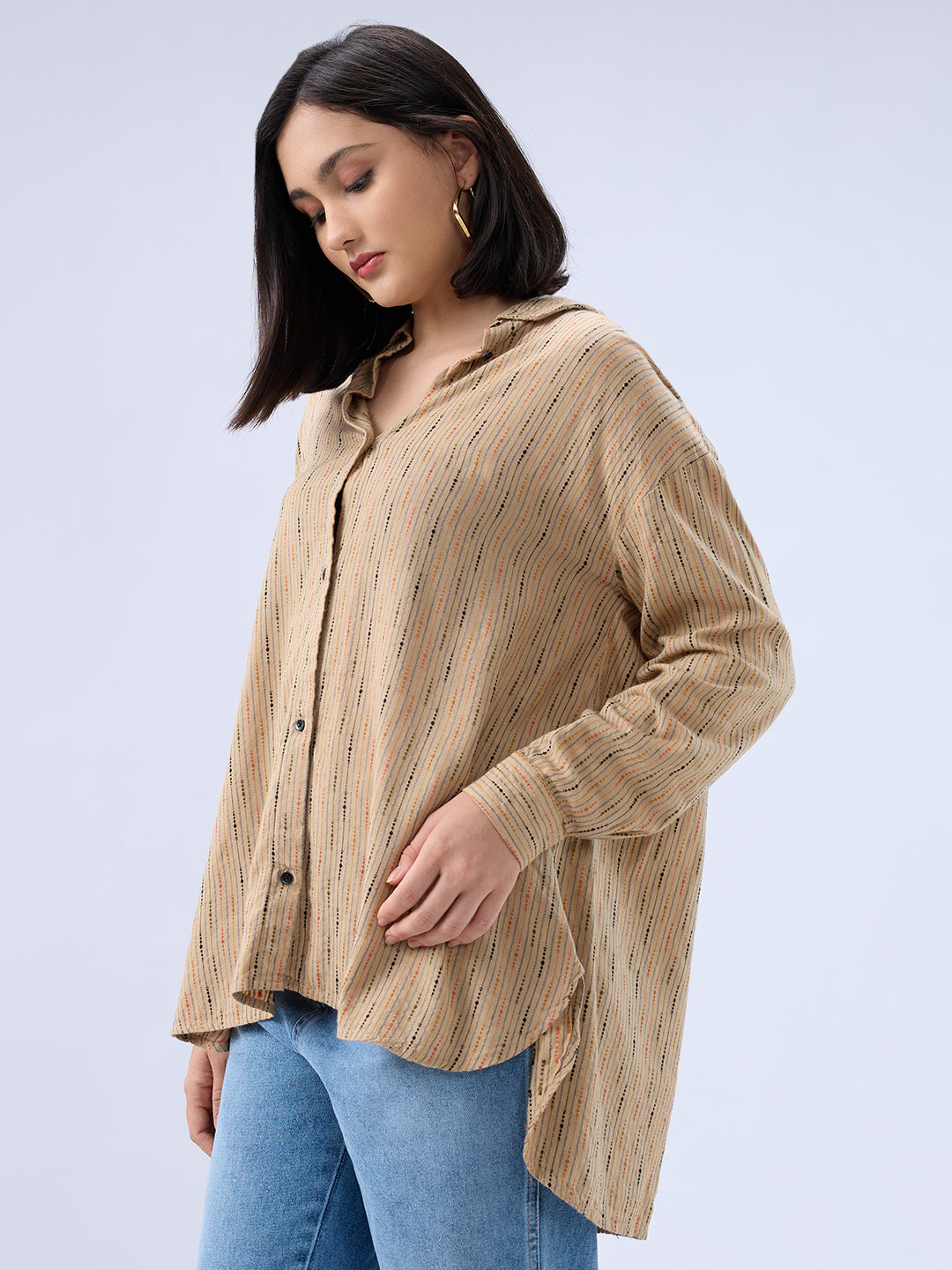 Tan Brown Dobby Oversized Shirt