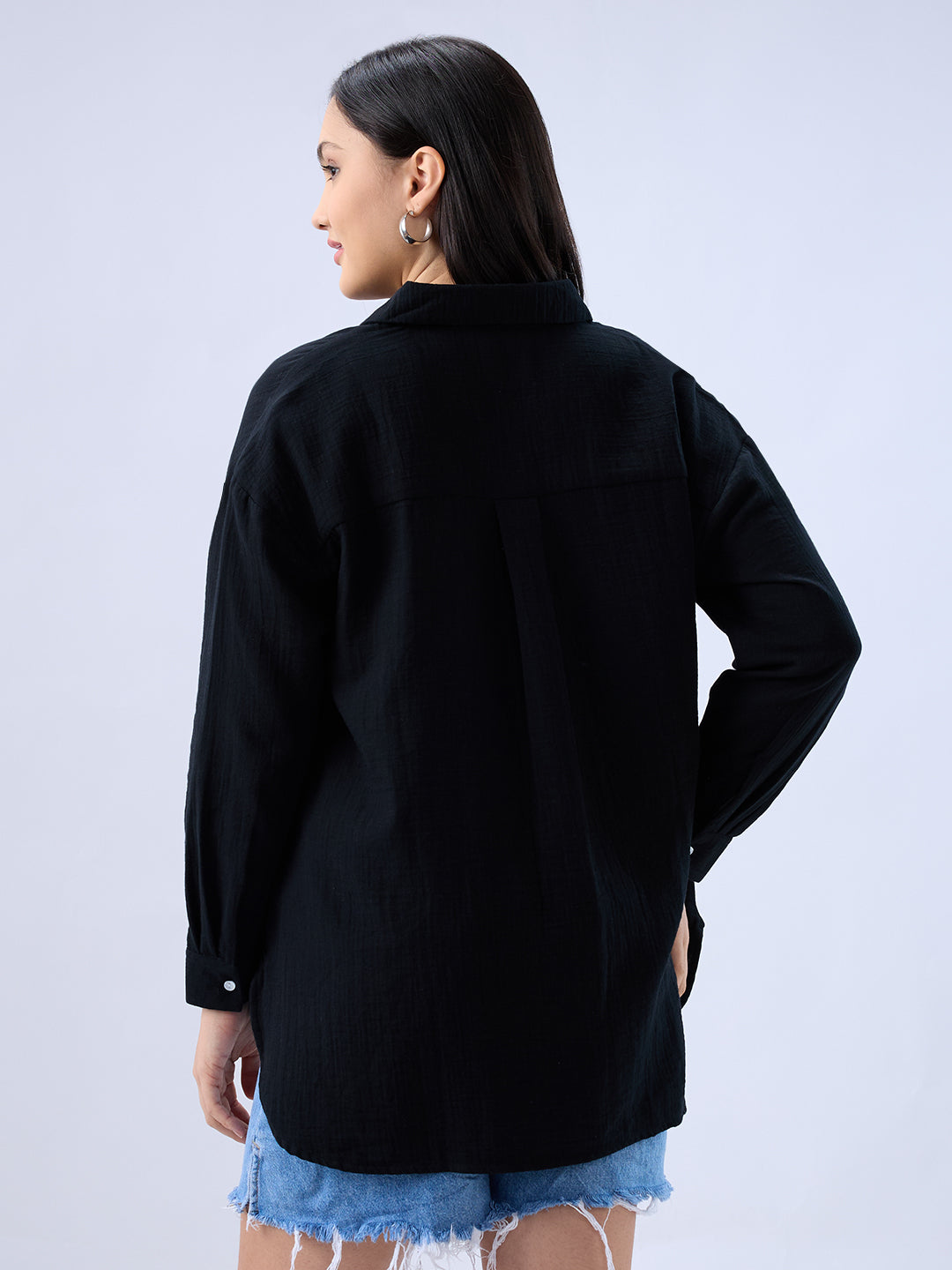 Sable Black Double Cloth Oversized Shirt