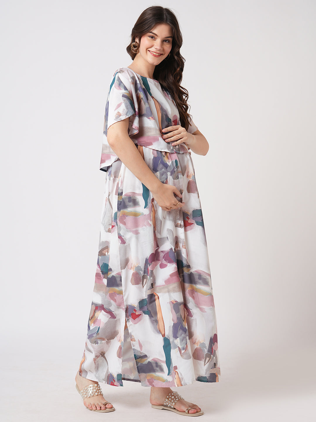 Multicolor Serene Hues Printed Maternity Dress