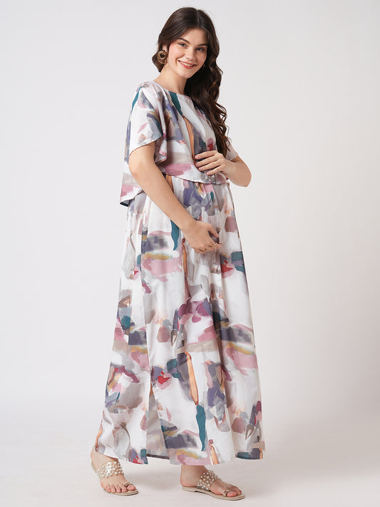 Multicolor Serene Hues Printed Maternity Dress