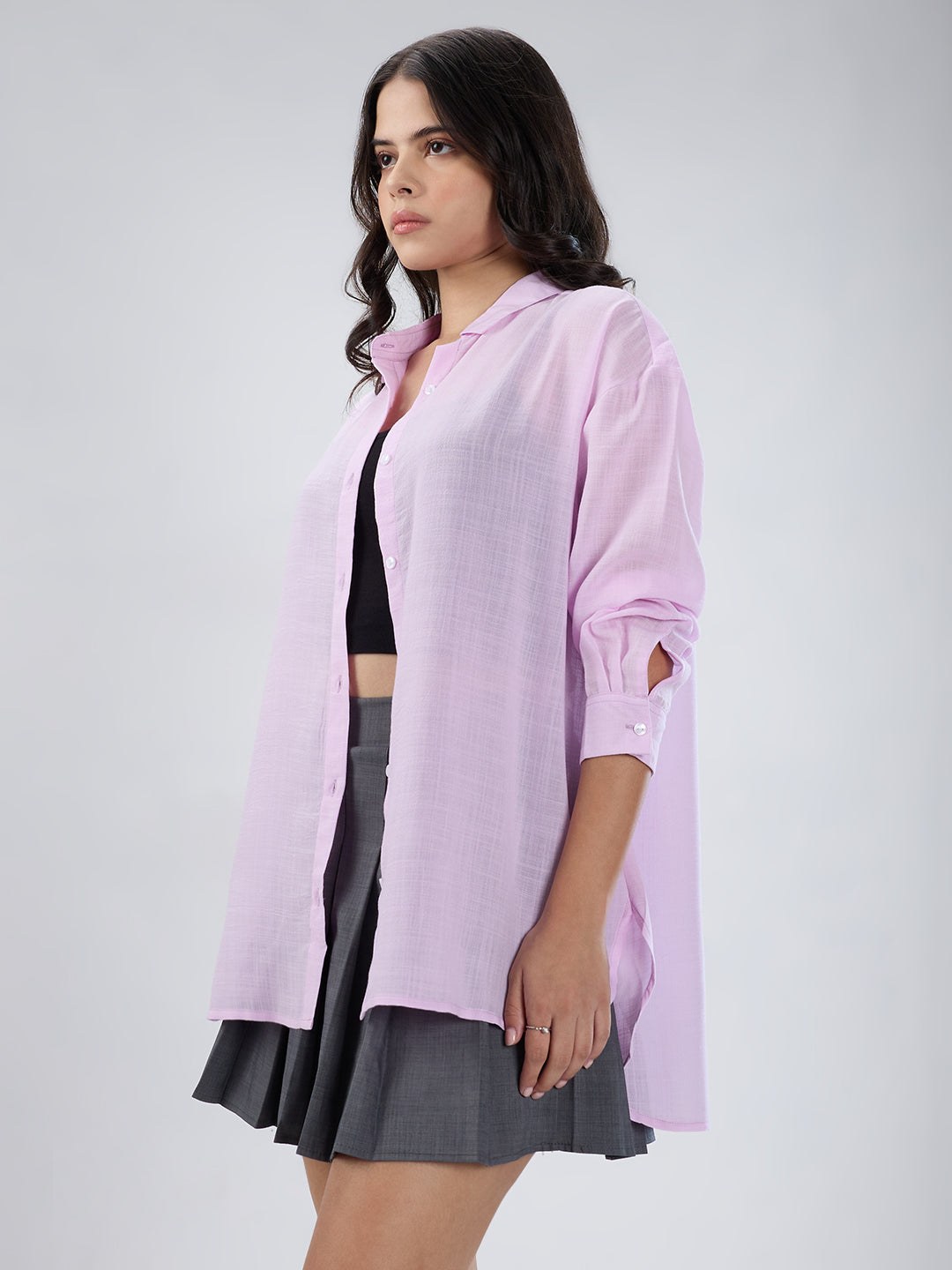 Pastel Pink Lightweight Soft-Weave Oversized Shirt