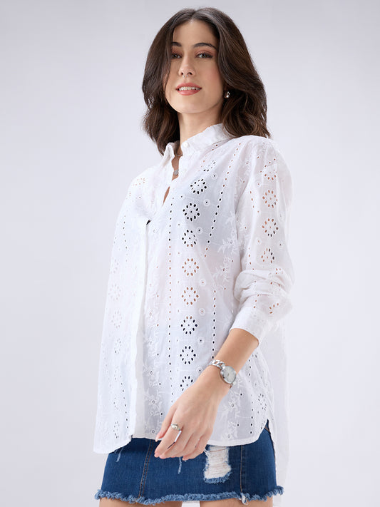 White Schiffli Oversized Shirt