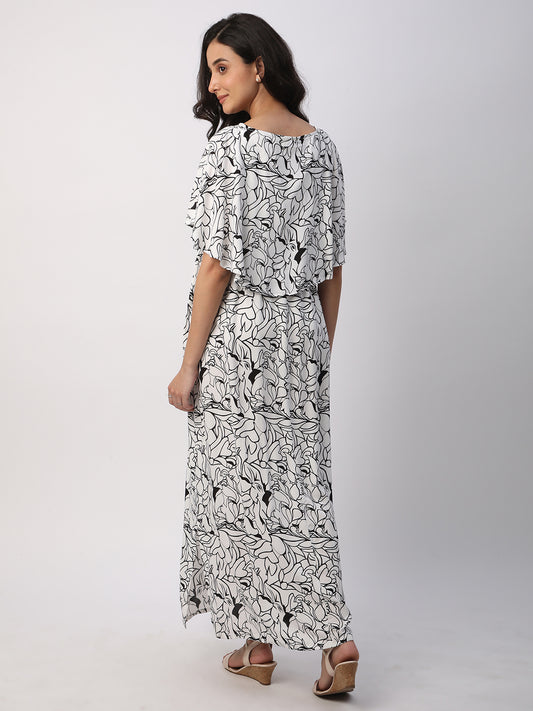 Black & White Tropical Printed Maternity Dress