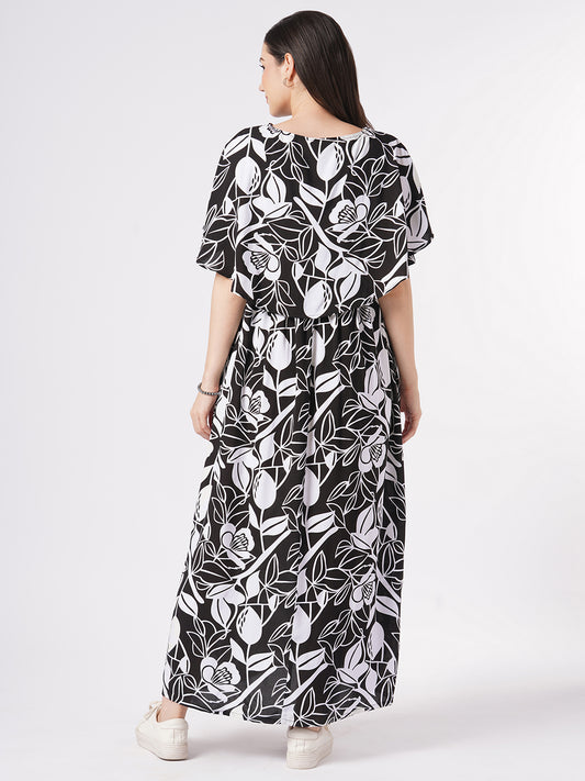 Black & White Abstract Printed Maternity Dress